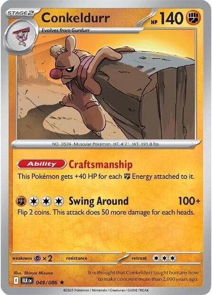 Thẻ hình Pokemon Conkeldurr 049/086 - Lá bài lẻ Black Bolt Holo Rare tiếng Anh chính hãng