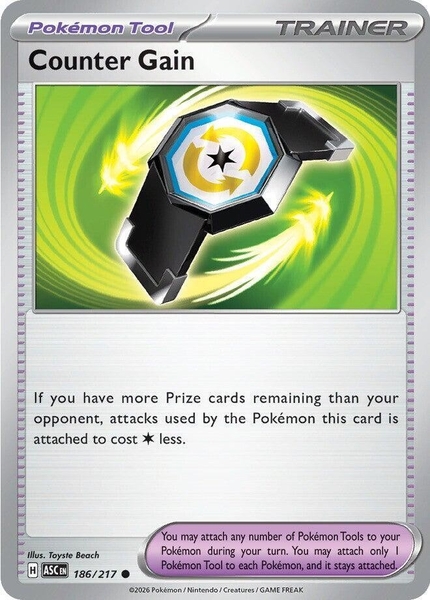 Thẻ hình Pokemon Counter Gain 186/217 - Lá bài lẻ Ascended Heroes Common tiếng Anh chính hãng
