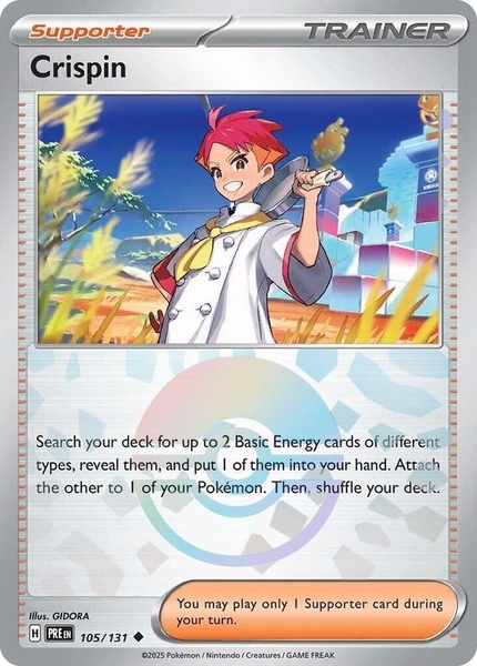 Thẻ hình Pokemon Crispin 105/131 - Lá bài lẻ Prismatic Evolutions Uncommon Reverse Holo tiếng Anh chính hãng ảnh 3