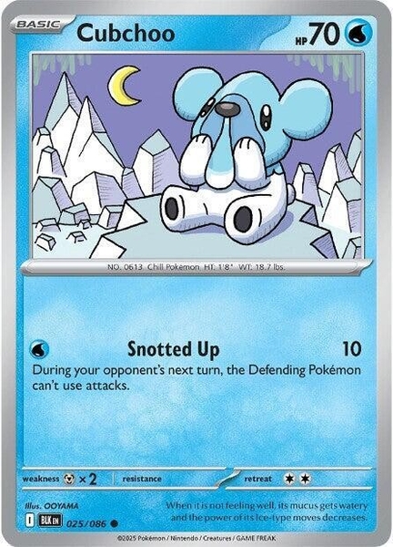 Thẻ hình Pokemon Cubchoo 025/086 - Lá bài lẻ Black Bolt Common Reverse Holo tiếng Anh chính hãng