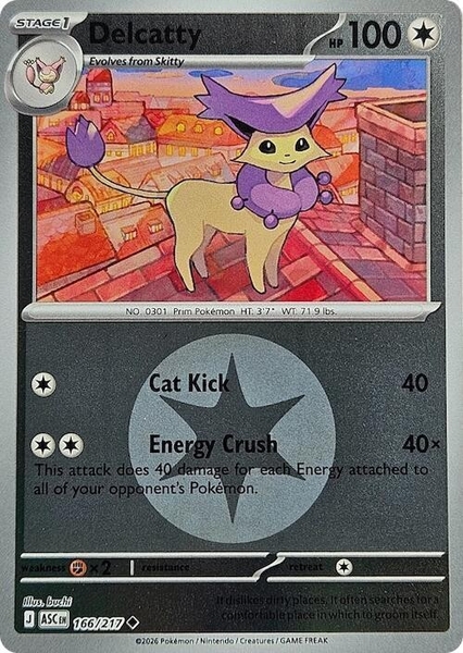 Thẻ hình Pokemon Delcatty 166/217 - Lá bài lẻ Ascended Heroes Uncommon Love Ball Holo tiếng Anh chính hãng
