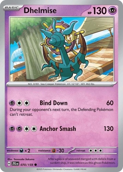 Thẻ hình Pokemon Dhelmise 070/159 - Lá bài lẻ Journey Together Common Reverse Holo tiếng Anh chính hãng