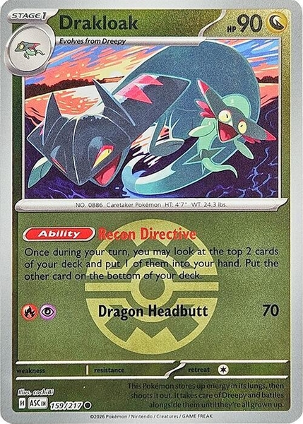 Thẻ hình Pokemon Drakloak 159/217 - Lá bài lẻ Ascended Heroes Common Quick Ball Holo tiếng Anh chính hãng