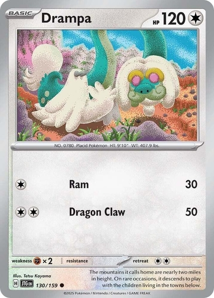 Thẻ hình Pokemon Drampa 130/159 - Lá bài lẻ Journey Together Common Reverse Holo tiếng Anh chính hãng