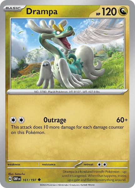 Thẻ hình Pokemon Drampa 161/197 - Lá bài lẻ Obsidian Flames Uncommon Reverse Holo tiếng Anh chính hãng
