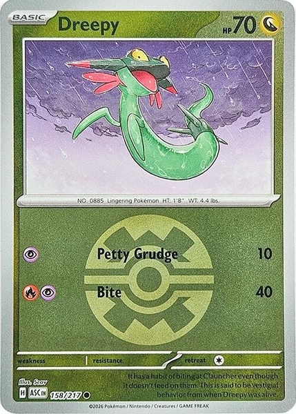 Thẻ hình Pokemon Dreepy 158/217 - Lá bài lẻ Ascended Heroes Common Quick Ball Holo tiếng Anh chính hãng