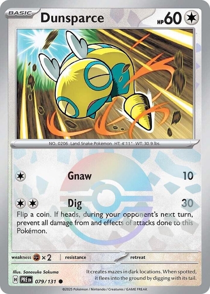 Thẻ hình Pokemon Dunsparce 079/131 - Lá bài lẻ Prismatic Evolutions Common Reverse Holo tiếng Anh chính hãng ảnh 2