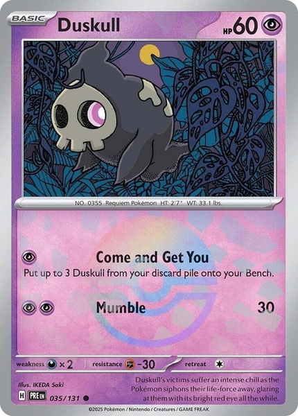 Thẻ hình Pokemon Duskull 035/131 - Lá bài lẻ Prismatic Evolutions Common Reverse Holo tiếng Anh chính hãng ảnh 2
