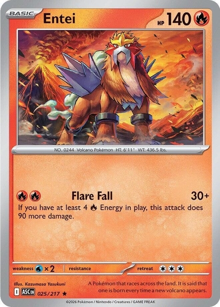 Thẻ hình Pokemon Entei 025/217 - Lá bài lẻ Ascended Heroes Holo Rare tiếng Anh chính hãng
