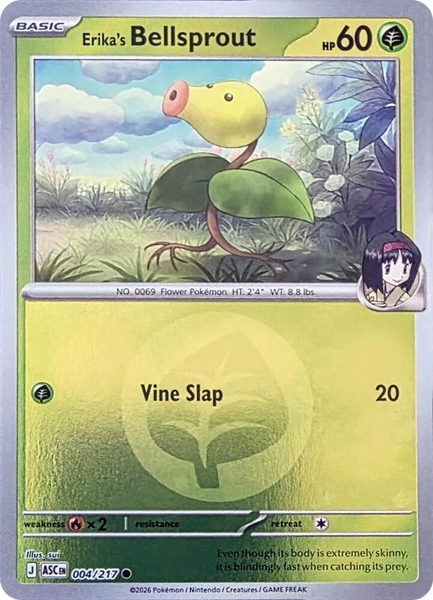 Thẻ hình Pokemon Erika's Bellsprout 004/217 - Lá bài lẻ Ascended Heroes Common Energy Symbol Holo tiếng Anh chính hãng