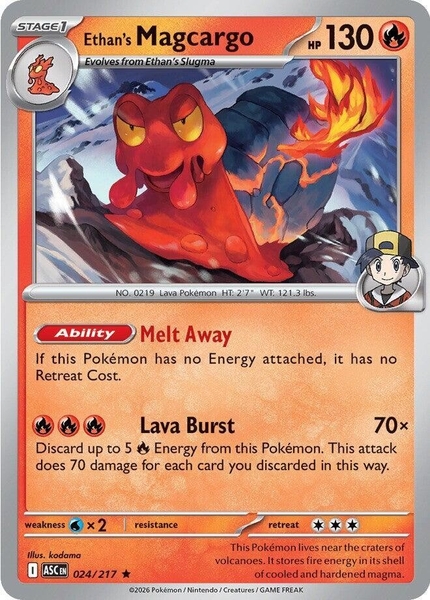 Thẻ hình Pokemon Ethan's Magcargo 024/217 - Lá bài lẻ Ascended Heroes Holo Rare tiếng Anh chính hãng