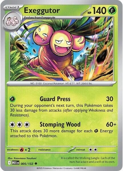 Thẻ hình Pokemon Exeggutor 005/132 - Lá bài lẻ Mega Evolution Base Set Uncommon Reverse Holo tiếng Anh chính hãng