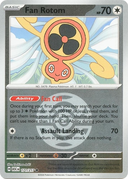 Thẻ hình Pokemon Fan Rotom 171/217 - Lá bài lẻ Ascended Heroes Common Dusk Ball Holo tiếng Anh chính hãng