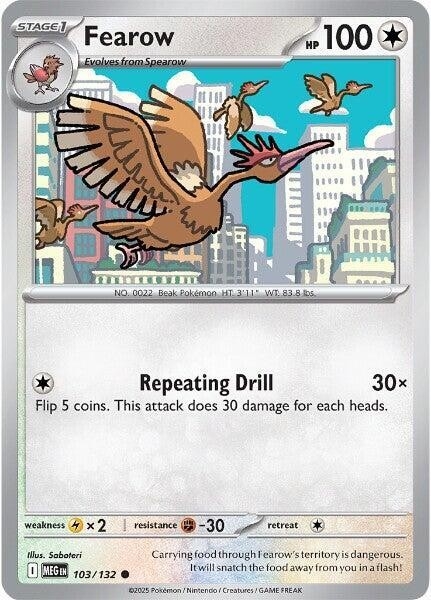 Thẻ hình Pokemon Fearow 103/132 - Lá bài lẻ Mega Evolution Base Set Common Reverse Holo tiếng Anh chính hãng