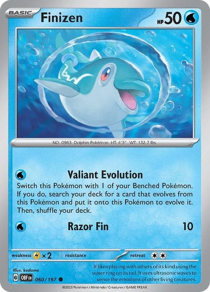 Thẻ hình Pokemon Finizen 60/197 060/197 - Lá bài lẻ Obsidian Flames Common Reverse Holo tiếng Anh chính hãng