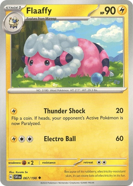 Thẻ hình Pokemon Flaaffy 067/198 - Lá bài lẻ Scarlet & Violet Base Set Uncommon Reverse Holo tiếng Anh chính hãng