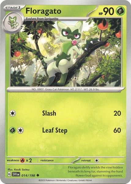 Thẻ hình Pokemon Floragato 014/198 - Lá bài lẻ Scarlet & Violet Base Set Uncommon Reverse Holo tiếng Anh chính hãng