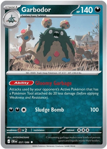 Thẻ hình Pokemon Garbodor 057/086 - Lá bài lẻ Chaos Rising Uncommon Reverse Holo tiếng Anh chính hãng