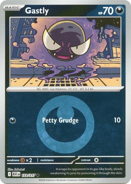 Thẻ hình Pokemon Gastly 123/217 - Lá bài lẻ Ascended Heroes Common Energy Symbol Holo tiếng Anh chính hãng