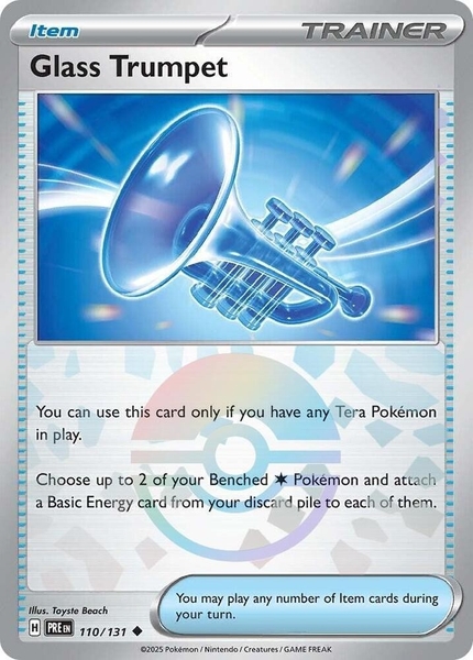 Thẻ hình Pokemon Glass Trumpet 110/131 - Lá bài lẻ Prismatic Evolutions Uncommon Reverse Holo tiếng Anh chính hãng ảnh 3