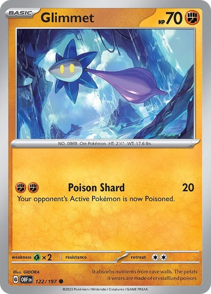 Thẻ hình Pokemon Glimmet 122/197 - Lá bài lẻ Obsidian Flames Common Reverse Holo tiếng Anh chính hãng