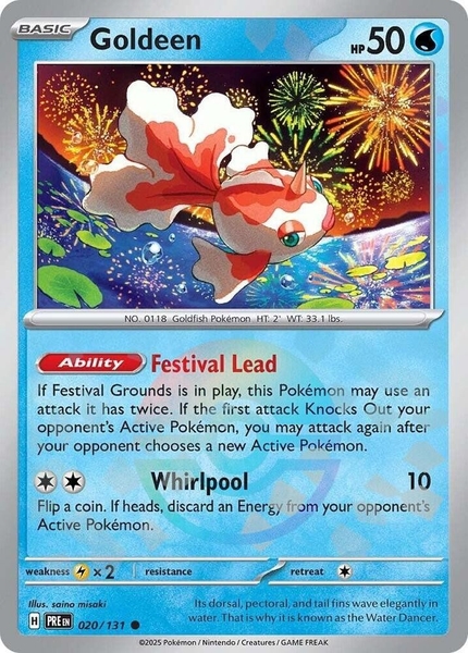 Thẻ hình Pokemon Goldeen 020/131 - Lá bài lẻ Prismatic Evolutions Common Reverse Holo tiếng Anh chính hãng ảnh 2
