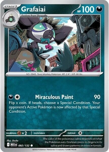 Thẻ hình Pokemon Grafaiai 092/132 - Lá bài lẻ Mega Evolution Base Set Common Reverse Holo tiếng Anh chính hãng