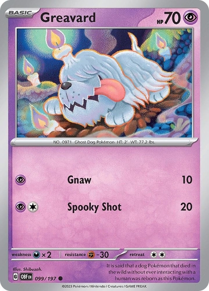 Thẻ hình Pokemon Greavard 099/197 - Lá bài lẻ Obsidian Flames Common Reverse Holo tiếng Anh chính hãng