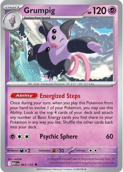 Thẻ hình Pokemon Grumpig 063/132 - Lá bài lẻ Mega Evolution Base Set Uncommon Reverse Holo tiếng Anh chính hãng