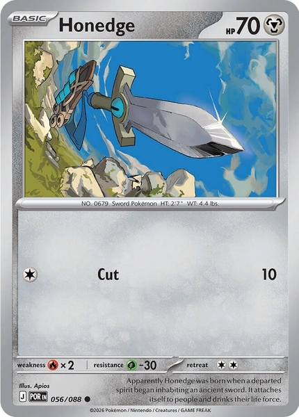 Thẻ hình Pokemon Honedge 056/088 - Lá bài lẻ Perfect Order Common Reverse Holo tiếng Anh chính hãng