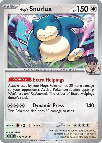 Thẻ hình Pokemon Hop's Snorlax 117/159 - Lá bài lẻ Journey Together Holo Rare Reverse Holo tiếng Anh chính hãng