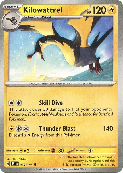 Thẻ hình Pokemon Kilowattrel 079/198 - Lá bài lẻ Scarlet & Violet Base Set Uncommon Reverse Holo tiếng Anh chính hãng