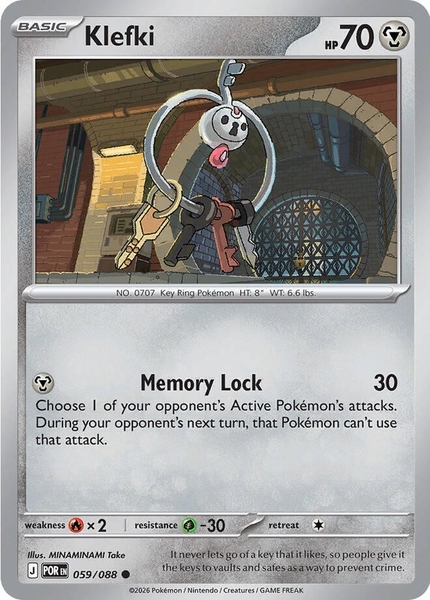 Thẻ hình Pokemon Klefki 059/088 - Lá bài lẻ Perfect Order Common Reverse Holo tiếng Anh chính hãng