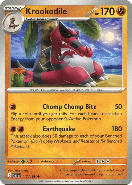 Thẻ hình Pokemon Krookodile 117/198 - Lá bài lẻ Scarlet & Violet Base Set Uncommon Reverse Holo tiếng Anh chính hãng