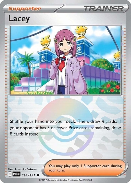 Thẻ hình Pokemon Lacey 114/131 - Lá bài lẻ Prismatic Evolutions Uncommon Reverse Holo tiếng Anh chính hãng ảnh 2
