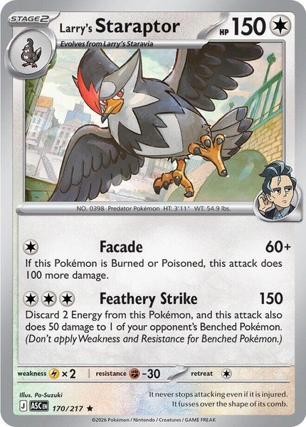 Thẻ hình Pokemon Larry's Staraptor 170/217 - Lá bài lẻ Ascended Heroes Holo Rare tiếng Anh chính hãng