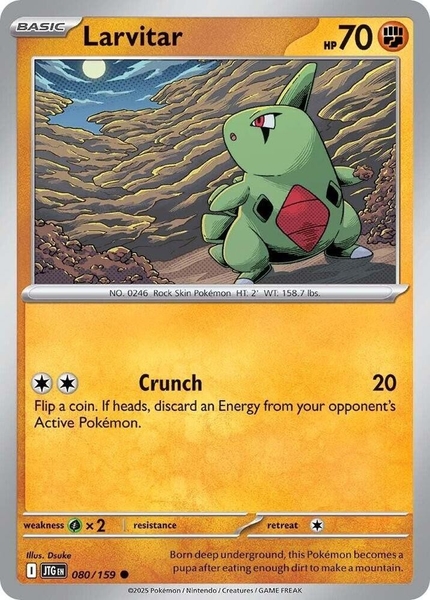 Thẻ hình Pokemon Larvitar 080/159 - Lá bài lẻ Journey Together Common Reverse Holo tiếng Anh chính hãng