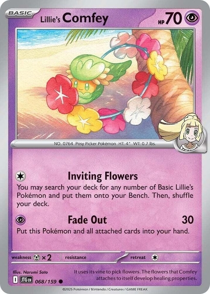Thẻ hình Pokemon Lillie's Comfey 068/159 - Lá bài lẻ Journey Together Common Reverse Holo tiếng Anh chính hãng