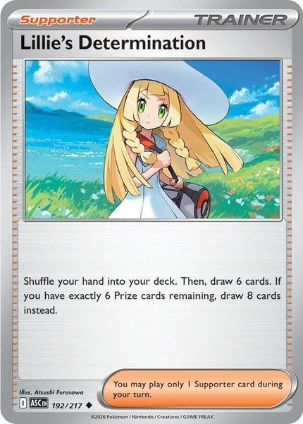 Thẻ hình Pokemon Lillie's Determination 192/217 - Lá bài lẻ Ascended Heroes Uncommon tiếng Anh chính hãng