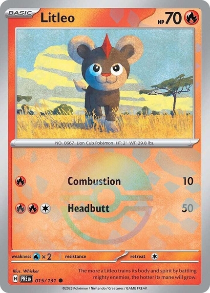Thẻ hình Pokemon Litleo 015/131 - Lá bài lẻ Prismatic Evolutions Common Reverse Holo tiếng Anh chính hãng ảnh 2