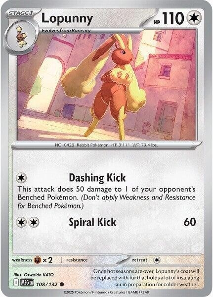Thẻ hình Pokemon Lopunny 108/132 - Lá bài lẻ Mega Evolution Base Set Common Reverse Holo tiếng Anh chính hãng