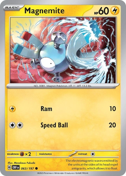 Thẻ hình Pokemon Magnemite 063/197 - Lá bài lẻ Obsidian Flames Common Reverse Holo tiếng Anh chính hãng