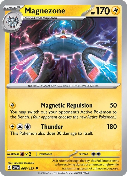 Thẻ hình Pokemon Magnezone 065/197 - Lá bài lẻ Obsidian Flames Uncommon Reverse Holo tiếng Anh chính hãng