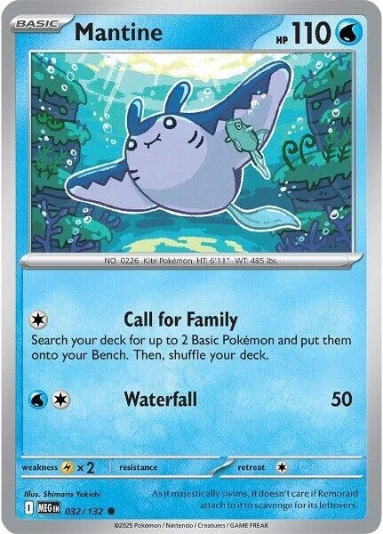 Thẻ hình Pokemon Mantine 032/132 - Lá bài lẻ Mega Evolution Base Set Common Reverse Holo tiếng Anh chính hãng
