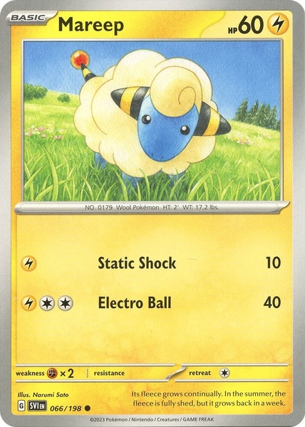 Thẻ hình Pokemon Mareep 066/198 - Lá bài lẻ Scarlet & Violet Base Set Common Reverse Holo tiếng Anh chính hãng
