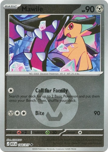 Thẻ hình Pokemon Mawile 144/217 - Lá bài lẻ Ascended Heroes Uncommon Dusk Ball Holo tiếng Anh chính hãng