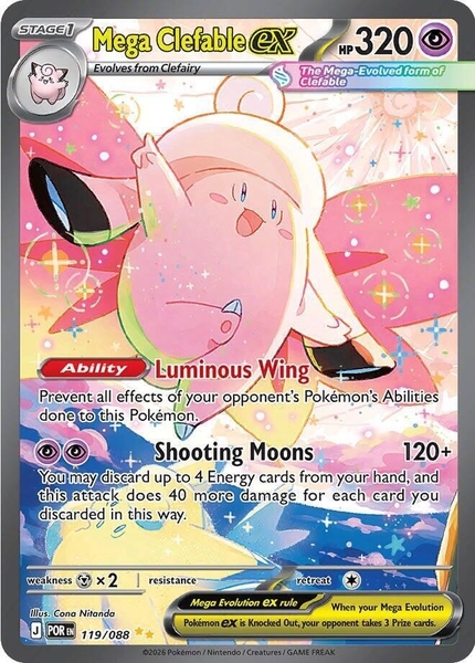 Thẻ hình Pokemon Mega Clefable ex 119/088 - Lá bài lẻ Perfect Order Special Illustration Rare tiếng Anh chính hãng