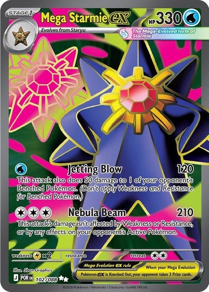 Thẻ hình Pokemon Mega Starmie ex 102/088 - Lá bài lẻ Perfect Order Ultra Rare tiếng Anh chính hãng