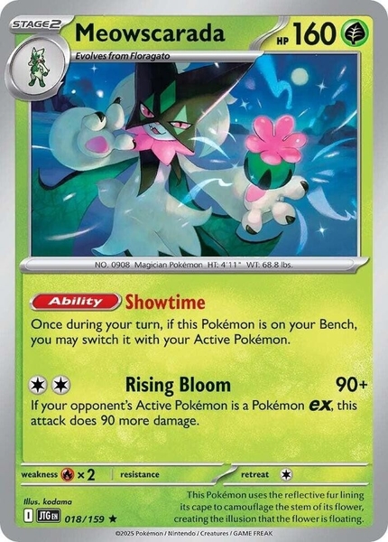 Thẻ hình Pokemon Meowscarada 018/159 - Lá bài lẻ Journey Together Holo Rare Reverse Holo tiếng Anh chính hãng