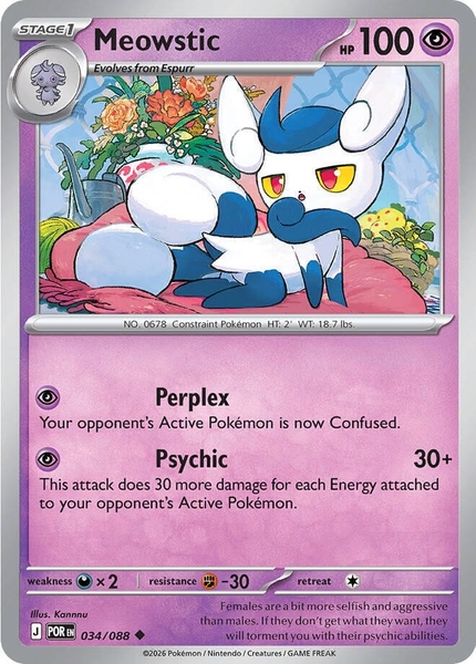 Thẻ hình Pokemon Meowstic 034/088 - Lá bài lẻ Perfect Order Uncommon Reverse Holo tiếng Anh chính hãng